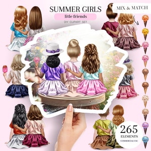 Summer Little Girls Clipart, Sitting Children PNG, Doll Creator, Custom Girl Clipart PNG, Personalized Portrait, Girl Portrait Creator