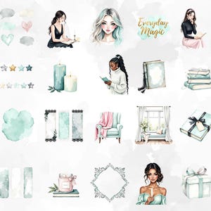 Weiches Mädchen Booktok Clipart, Lese ästhetik PNG Bündel, Buchliebhaber Clipart Bild 2