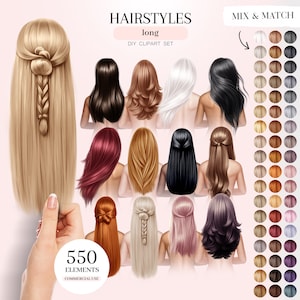 ロングヘアスタイルのクリップアート、女性の髪のイラスト、女性の髪のPNGグラフィックス