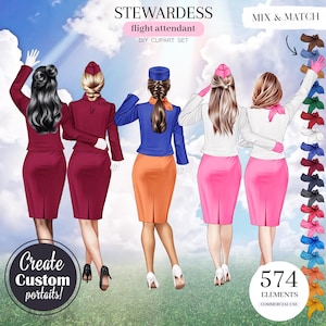 Stewardess Clipart, Benutzerdefiniertes Porträt der Flugbegleiter, Stewardess Ersteller, Air Steward PNG, personalisiertes Porträt