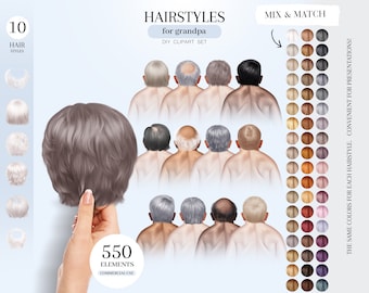 Grandpa Hairstyles Clipart: 550 Hair Illustrations (PNG Files) (Digital Download)