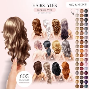 イブニングヘアスタイルのクリップアート、半側面ビューヘアイラスト、女性のヘアPNGグラフィックス