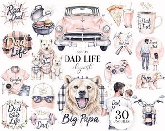 Dad Life Clipart, Father’s Day PNG, Big Papa Illustrations Sublimation PNG, Free Commercial Use