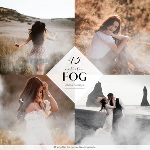 Imágenes prediseñadas de niebla artística, superposiciones de fotos de niebla blanca, 45 archivos PNG, efecto fotográfico brumoso, efectos fotográficos de niebla realistas, uso comercial gratuito
