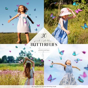 Pink and Blue Butterflies Photo Overlays, 30 PNG Files, Flying Butterflies Clipart, Summer Overlays, Free Commercial Use
