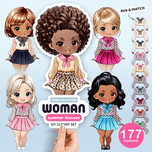 Chibi Summer Woman Clipart, Girl in Dress Creator, Personalized Portrait, Custom Doll Creator, Chibi Girls Clipart, Customizable Clipart,
