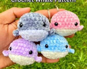 手作りかぎ針編みのクジラのぬいぐるみ：柔らかい海のキーホルダー