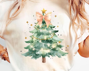 Coquette Glitter Christmas Tree Png, Watercolor Christmas Tree Girly, Merry Christmas Coquette Bow Tree Png, Christmas Lights Hand Drawn