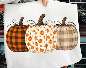 Preppy Floral Pumpkin PNG Stitched Fall Pumpkin Sublimation Quilted Pumpkin Sublimation Design T-Shirts Harvest Shirt PNG Fall Png