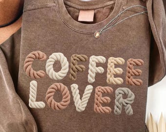 Amante del café PNG - Texto acogedor de hilo sintético de punto