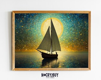 Nautical Dreamscape: Starry Night Sail - Artistic Dreamscape Wall Art, Printable Digital Download