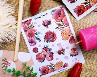 Peonies Stickers flower set planner decorative stickers floral design bujo stickers journaling stickers for collage ideas flowers planner