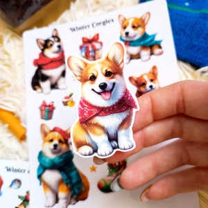 Adesivos de inverno, decalque de cachorro de Natal, adesivos para laptop de cachorro, presente para amantes de cachorro, presente de corgi, presente para donos de cachorro, adesivos de planejador, presente de Natal