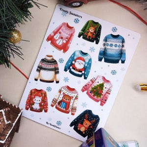 Set di adesivi per maglioni di Natale invernali, adesivi trasparenti per pianificatori, adesivi stagionali, adesivi per calendario invernale, adesivi per amanti dei libri, adesivi per album