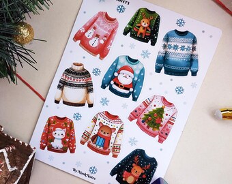 Winter Weihnachten Pullover Aufkleber Set, Planer Aufkleber, saisonale Aufkleber, Winter Kalender Aufkleber, Buchliebhaber, Scrapbook Aufkleber