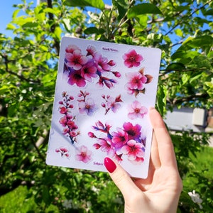 Sakura Aufkleber, Blumenset, dekorative Aufkleber für Planer, Blumenmuster, bujo Aufkleber, Journaling Aufkleber, ästhetische Blumen Aufkleber