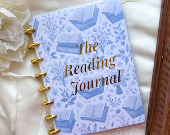 Blue interactive reading book with NFC chip, physical reading journal with app, book rating journal with stickers, reading tracker book