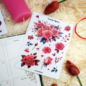 Aquarell Rosen illustrierte Aufkleber, botanische Aufkleber, Wasserflasche Aufkleber, Laptop Aufkleber, Planer Aufkleber, Weihnachtsgeschenk