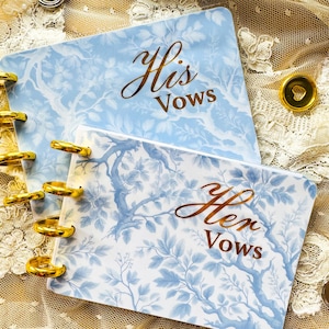 French style wedding vow books, toile de jouy design, bride and groom gifts, his and her vows, personalized vow notebooks