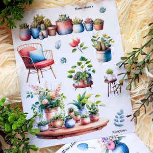 Botanische Aufkleber für Journaling & Planer - Hauspflanze Thema, ästhetisches Design, Blumendrucke, Hauspflanze Illustrationen Aufkleber