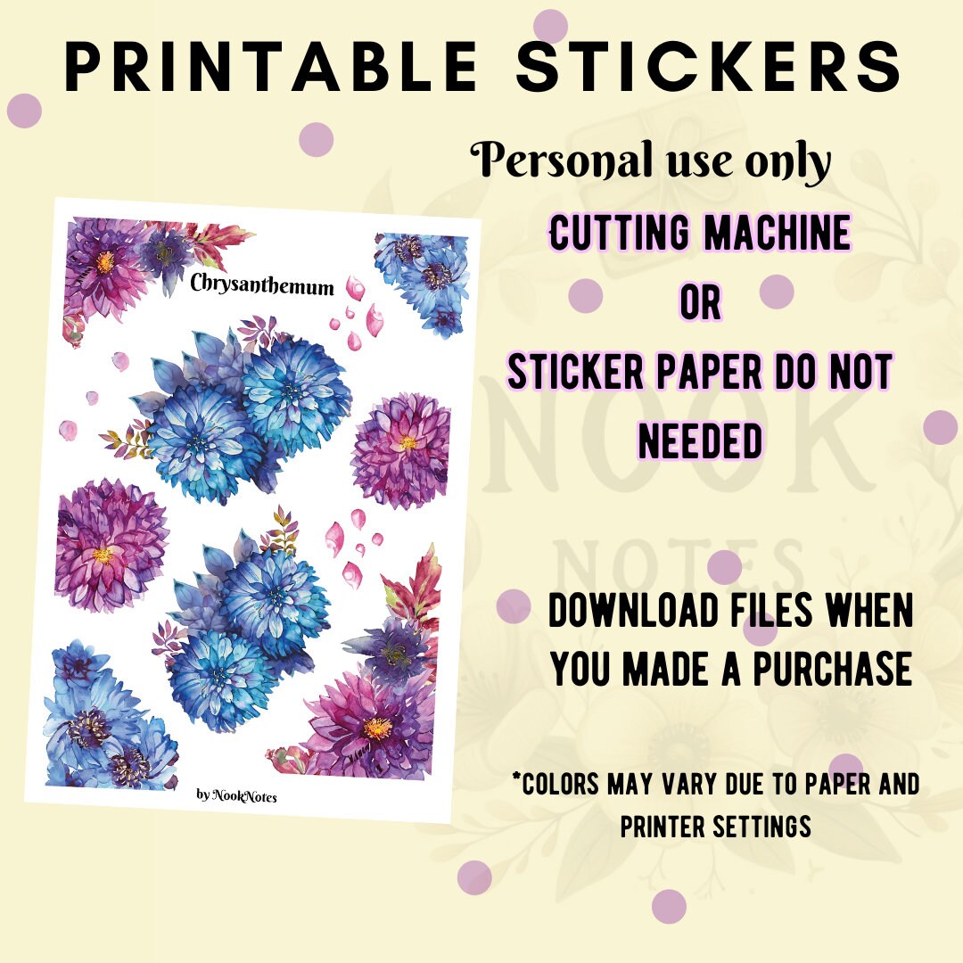 Watercolor Flower Sticker Set: Printable Floral Art (8 Pngs) - Etsy