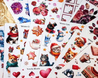 Set of different sticker sheets, waterproof stickers, aesthetic stickers, bullet journal stickers, planner stickers, vinyl decal