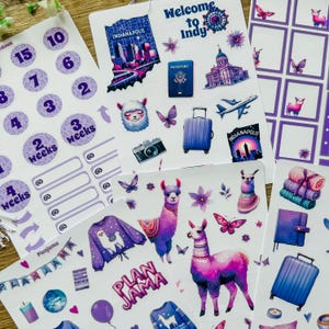 Purple sticker sheet, llama stickers, 2025 sticker set, laptop decal, planner stickers, journal sticker, water bottle sticker, vinyl sticker