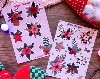 Watercolor Christmas Floral Sticker Set: Botanical Planner Stickers
