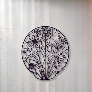 Customizable Steel Wall Decor for Modern Home & Outdoor Spaces, Round Metal Flower Wall Art - Nature-Inspired Circle Wall Decor