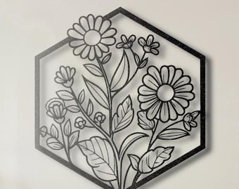Round Floral Metal Wall Art – Modern Boho Flower Design for Indoor & Outdoor Décor