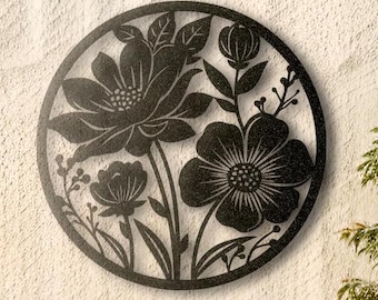 Floral Metal Wall Art: Laser Cut Flower Silhouette, Modern Rustic Decor