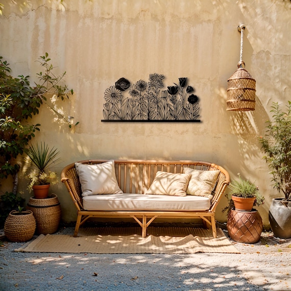 Garden-Inspired Floral Metal Wall Art - Customizable Colors, Modern Home & Patio Décor