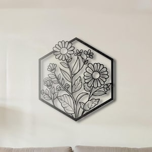 Round Floral Metal Wall Art – Modern Boho Flower Design for Indoor & Outdoor Décor