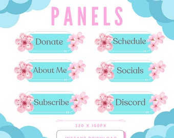 x6 Pink Cherry Blossoms Panels Set | Twitch Cute Sakura Pastels Panel  Instand Download