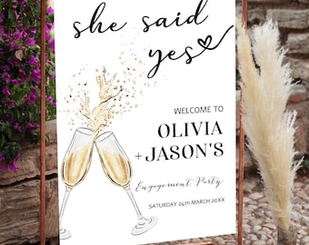 Engagement Party Welcome Sign | She Said Yes Champagne Design | Engagement Sign Printed & Delivered | A1 Size