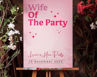 Hen Party Welcome Sign | Wife of the Party Printable Sign | Personalised Bachelorette Party Decor A1 Size