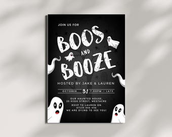 Boos and Booze Halloween Invitation | Adult Halloween Invite | Spooky Invitation Printed & Delivered | A5 printed and digital copy available
