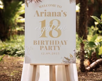 18th Birthday Welcome Sign – Neutral Beige and Gold Floral – Personalised Milestone Party Sign, Custom Design, Printed & Delivered (A1)