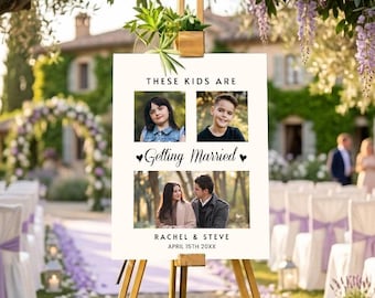 Then and Now Photo Wedding Welcome Sign, Custom Couple Picture, Floral Wedding Entrance Sign, Printed A1 size, UK Print & Delivery
