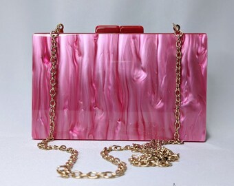 Bolso nácar rosa efecto mármol para fiesta y evento / Clutch rosa nácar efecto mármol para fiesta y evento.