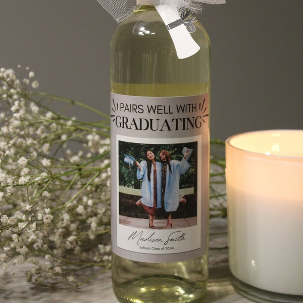Graduation Wine Label | Custom Wine Label | Congrats Graduate | Wine Bottle Gifts| Gifts for Graduates | Custom Photo Personalization