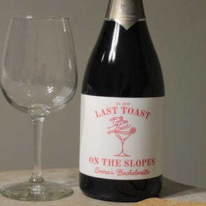 Etichetta per vino champagne da addio al nubilato / Etichetta personalizzata per vino/liquore / Estetica per feste di nozze / Ultimo brindisi sulle piste / Martini da sci rosso e bianco