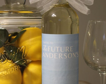 Engagement Gift Wine Label | Custom Wine/Liquor Label | Wedding Day Label | Cheers To The... | Blue and White Wedding Aesthetic