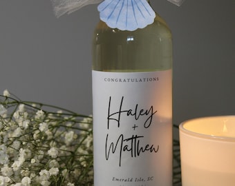 Wine Label Wedding Gift | Custom Wine/Liquor Label and Tag | Congratulations Bride & Groom | Light Blue Beach Aesthetic |