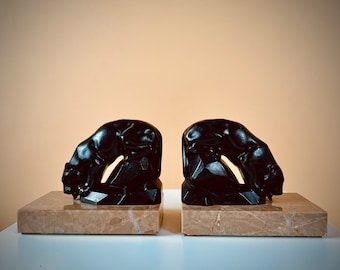 Art Deco bookend in the shape of two panthers drinking, Maurice Font, France
