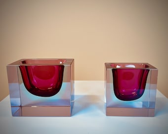 Murano Sommerso, two purple glass bowls