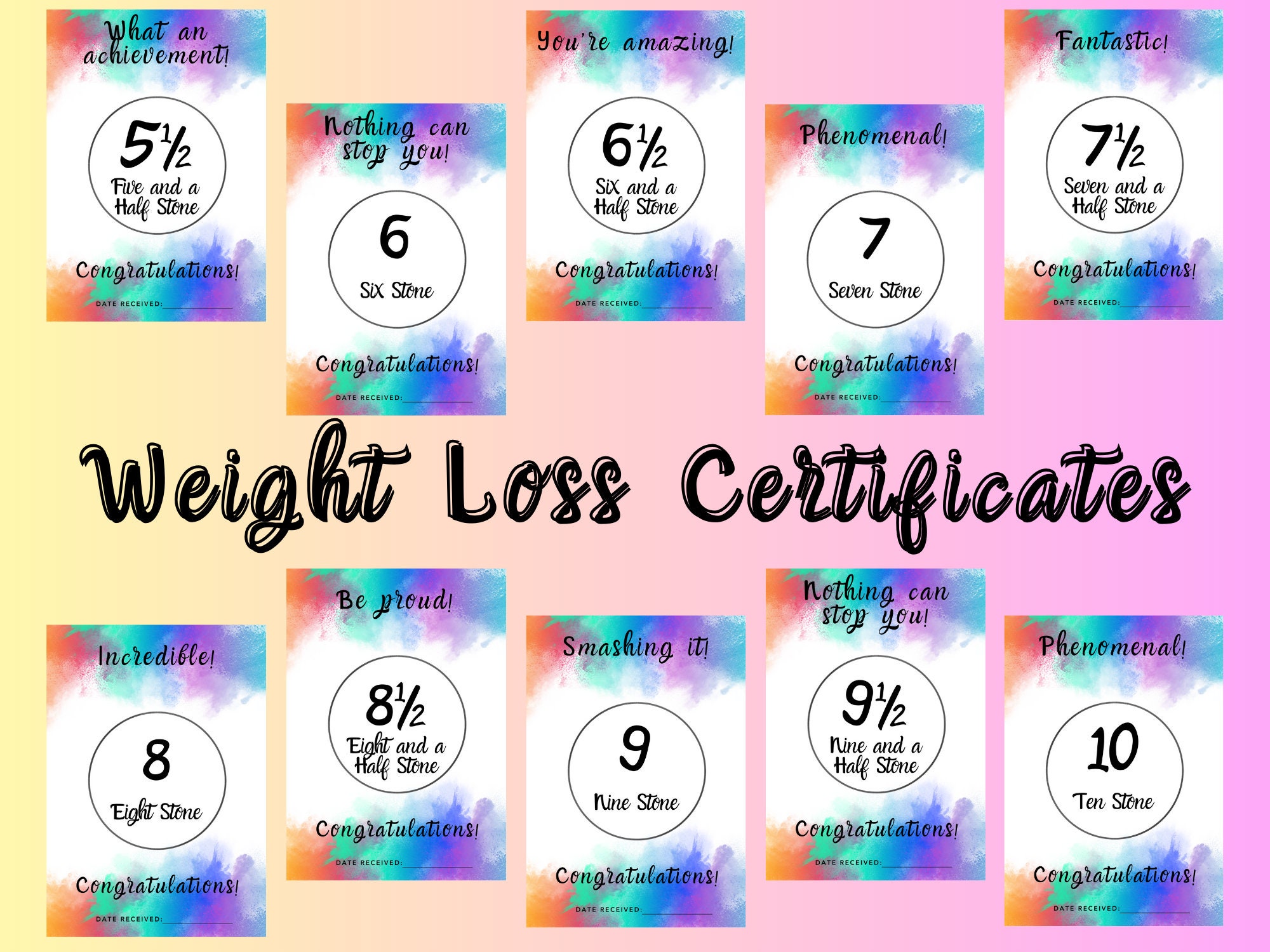 Digital Download Weight Loss Certificates Etsy