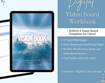 Manifestatie Journal 2025 Vision Board-sjablonen, wet van de aantrekkingskracht, Grimoire Journal Digital Manifesting Gratitude Scripting Planner