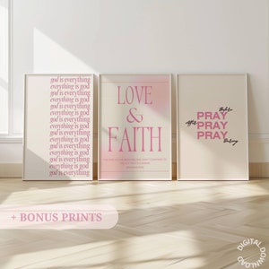 Ensemble de 3 oeuvres d'art murales chrétiennes roses, imprimables versets bibliques imprimables Écriture spirituelle, affiche spirituelle Jésus vous aime citation impressions téléchargement