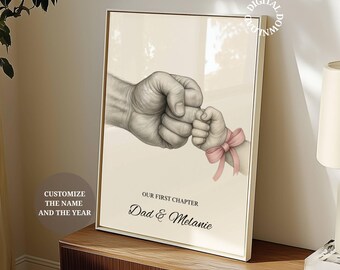 Póster de regalo para el primer día del padre, regalo para padre e hija, decoración infantil para papá, impresión personalizada, descarga digital, ideas de regalos personalizados